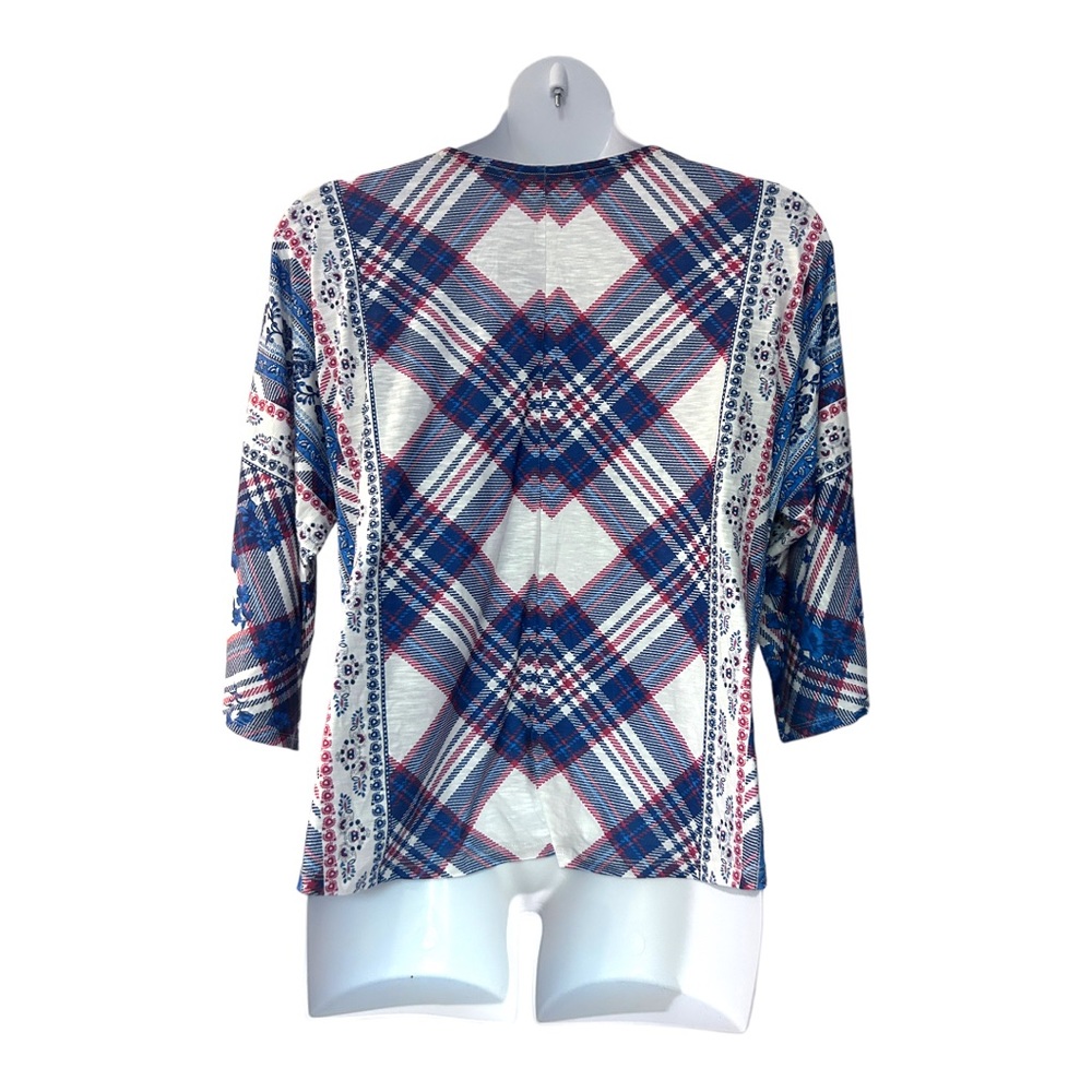 Style & Co Floral Plaid Tie Waist T-Shirt Knit Soft Stretchy Spring Casual Top - Picture 6 of 11